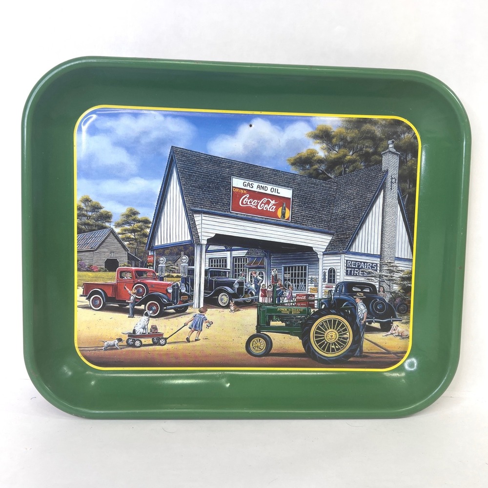 Vintage 1996 Coca-Cola John Deere Metal Tray Pamela Renfroe Fillin Up Memories
